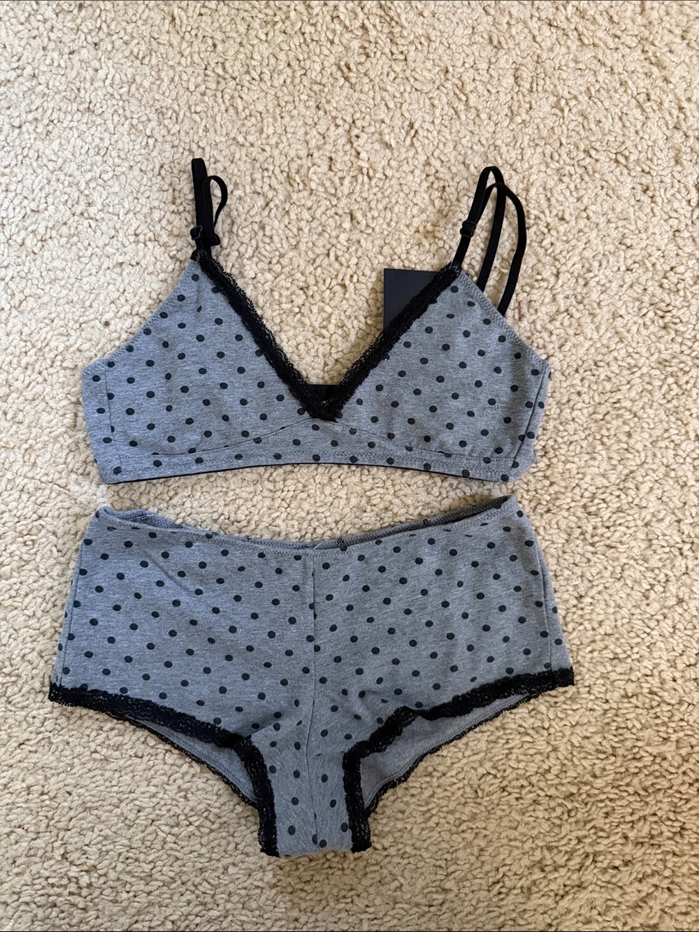 Brandy melville gray polka dots bra top/ underwear set